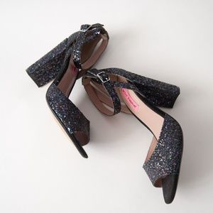 Betsey Johnson Glissten 90s Inspired Chunky Glitter Ankle Strap Heels